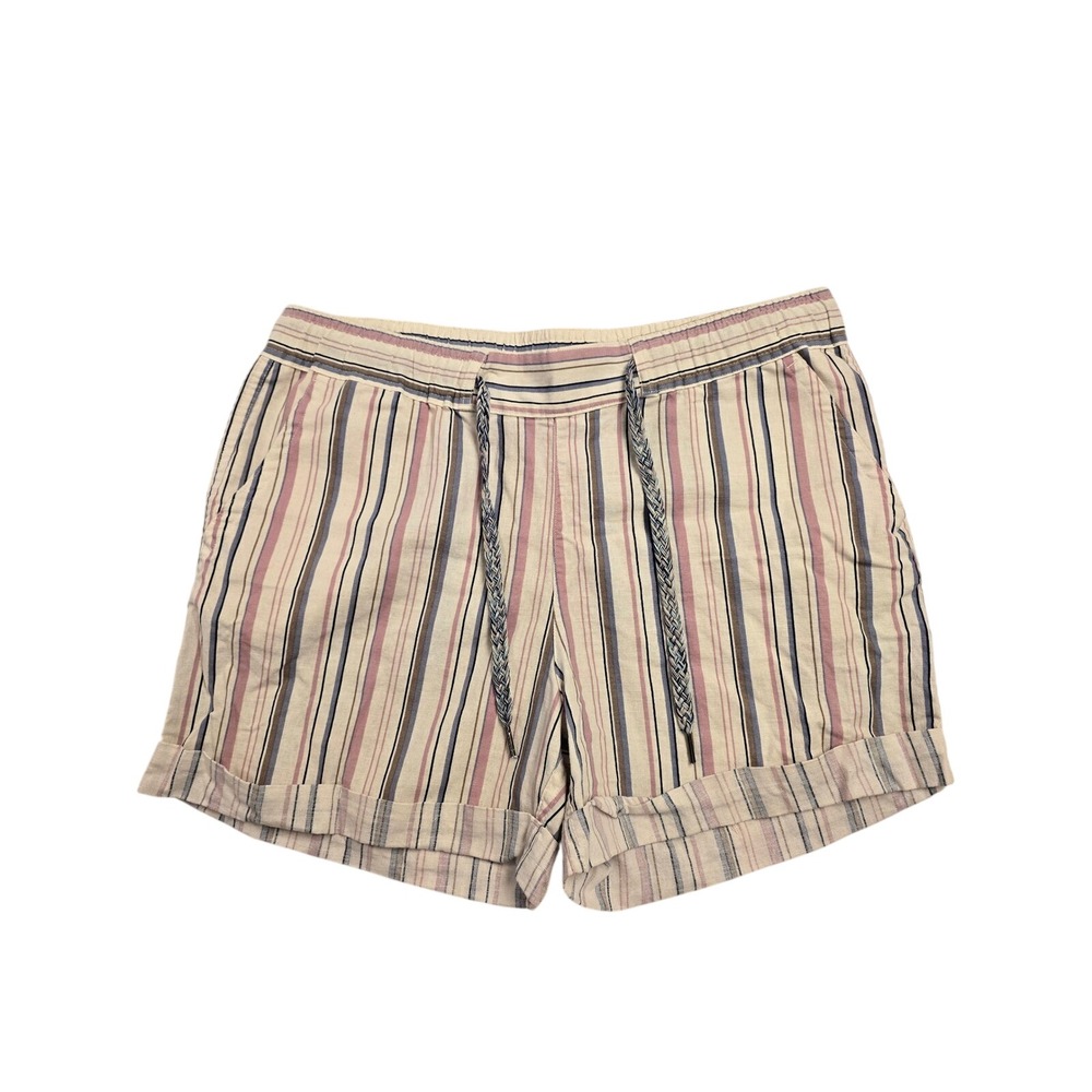 Eddie Bauer Womens Linen Blend Striped Drawstringโ Shorts Blue Pink Tan Size L